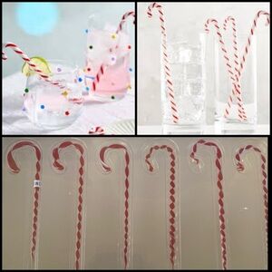 Pottery Barn Festive Red and White Glass Candy Cane Set Of 6 Swizzle Sticks 4”